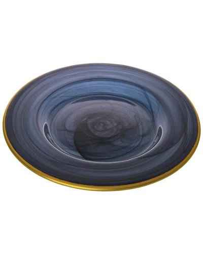 Alice Pazkus Set Of Four Black Alabaster 11in Dinner Plates With Gold Trim