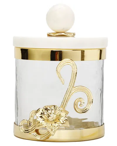 Alice Pazkus Small Glass Canister With Gold Design And Marble Lid