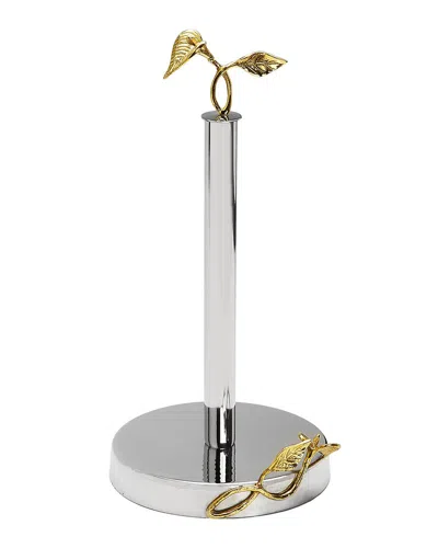Alice Pazkus Stainless Steel Paper Towel Holder With Gold Leaf Design In Multi
