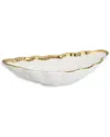 Alice Pazkus White Porcelain Leaf Shaped 16.75in Bowl With Gold Border In White