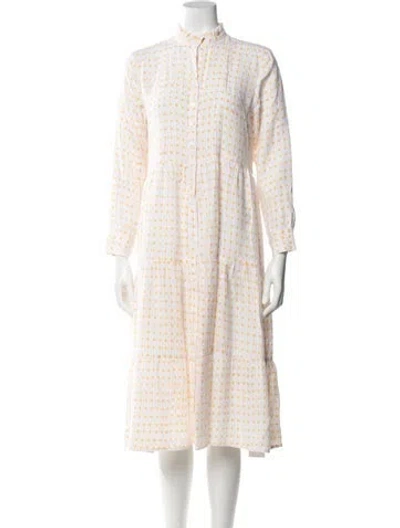 Pre-owned Alice Walk Linen Midi Length Dress In White
