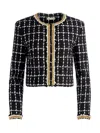 Alice And Olivia Chain Decorated Tweed Jacket In Black