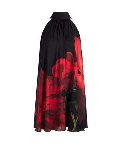 Aliceolivia Corine Halter Neck Mini Dress In Peony Petals Bright Ruby