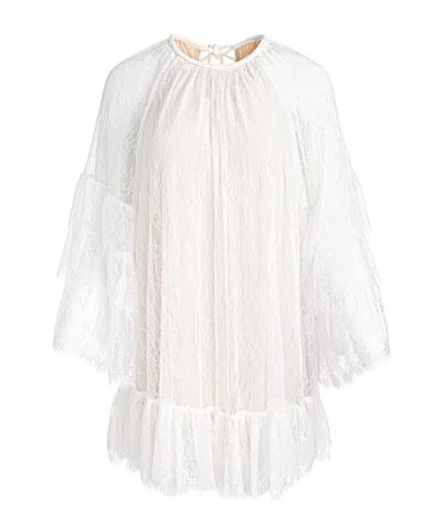 Aliceolivia Delia Ruffled Tunic Dress In Off-white