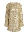 Alice And Olivia Eleonora Embellished Slit Sleeve Mini Dress In Gold