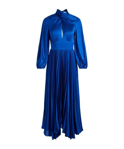 Aliceolivia Mahogany Twist-neck Pleated Maxi Dress In Blue