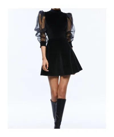 Alice And Olivia Paulette Mock-neck Puff-sleeve Dress In Black