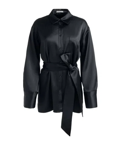 Aliceolivia Satin Mini Shirt Dress In Black