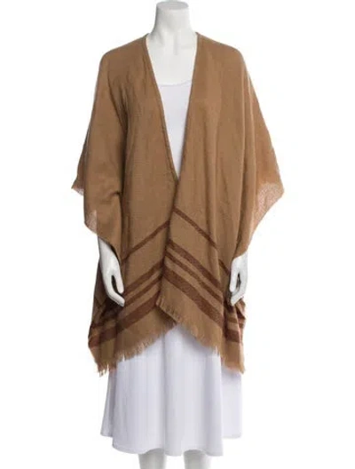 Pre-owned Alicia Adams Alpaca Cashmere Fringe Trim Accent Robe In Brown