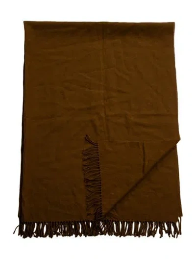 Pre-owned Alicia Adams Alpaca Fringe Throw Blanket In Brown