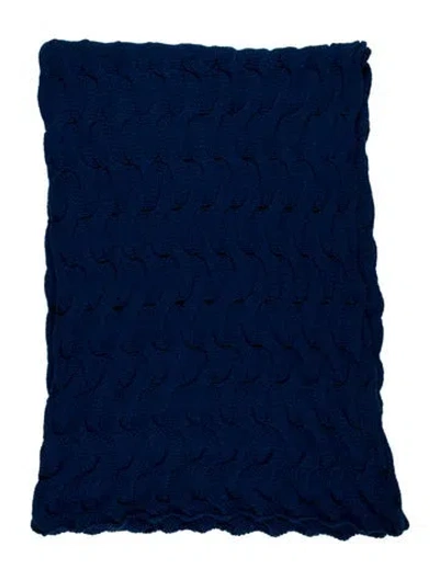 Pre-owned Alicia Adams Alpaca Textured Knit Alpaca Blanket In Blue