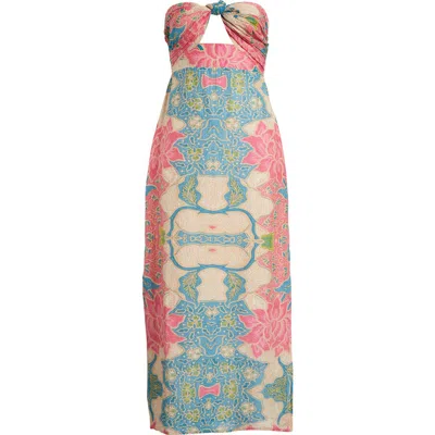 Alicia Bell Bowie Strapless Maxi Cover-up Sundress In Beige Pink Floral