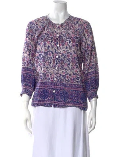 Pre-owned Alicia Bell Floral Print Crew Neck Blouse In Purple