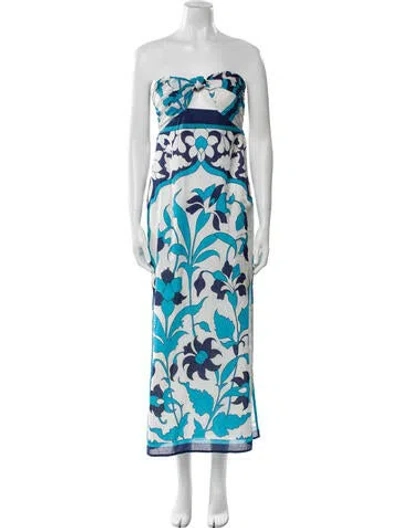 Pre-owned Alicia Bell Floral Print Long Dress W/ Tags In Blue