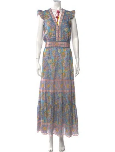 Pre-owned Alicia Bell Floral Print Long Dress W/ Tags In Blue