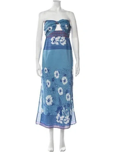 Pre-owned Alicia Bell Floral Print Long Dress W/ Tags In Blue