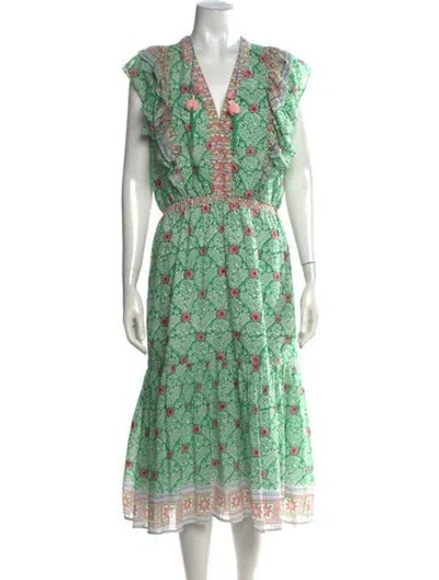 Pre-owned Alicia Bell Floral Print Midi Length Dress In Green
