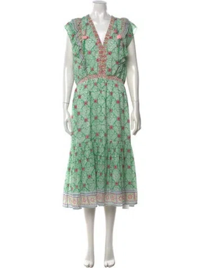 Pre-owned Alicia Bell Floral Print Midi Length Dress W/ Tags In Green