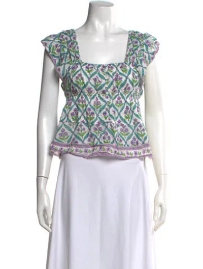 Pre-owned Alicia Bell Floral Print Square Neckline Top In White