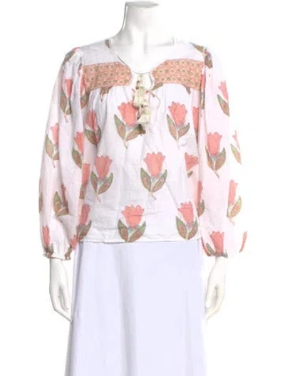 Pre-owned Alicia Bell Floral Print Tie Neck Blouse In Pink