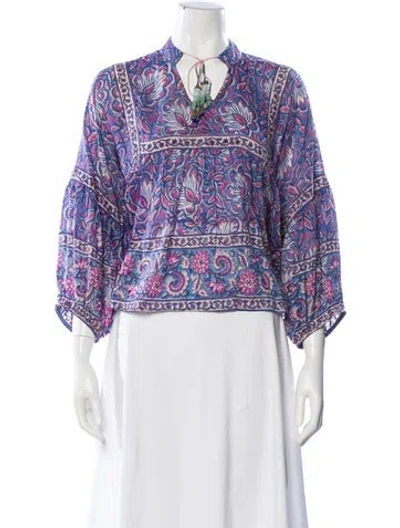 Pre-owned Alicia Bell Floral Print Tie Neck Blouse In Purple