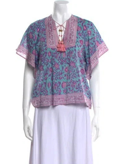 Pre-owned Alicia Bell Floral Print V-neck Blouse W/ Tags In Purple