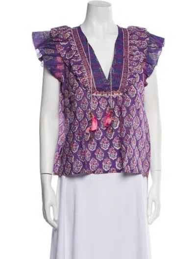 Pre-owned Alicia Bell Floral Print V-neck Blouse W/ Tags In Purple