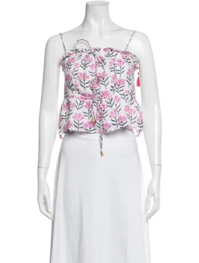 Pre-owned Alicia Bell Floral Print V-neck Crop Top In White