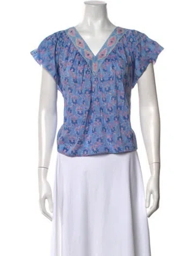 Pre-owned Alicia Bell Floral Print V-neck Top W/ Tags In Blue