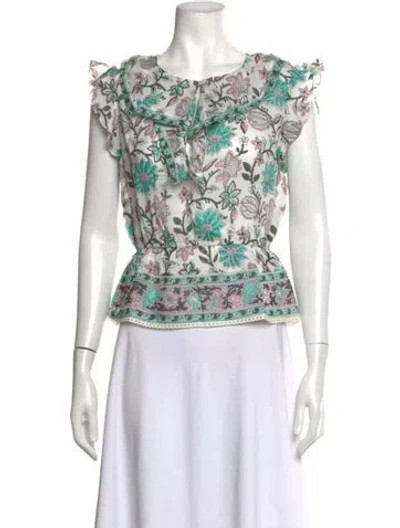 Pre-owned Alicia Bell Floral Print V-neck Top W/ Tags In White