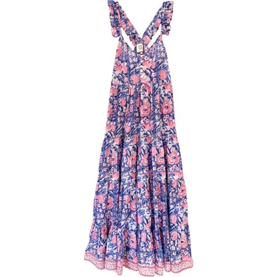 Alicia Bell Harlow Floral Tiered Cotton & Silk Maxi Sundress In Medium Blue