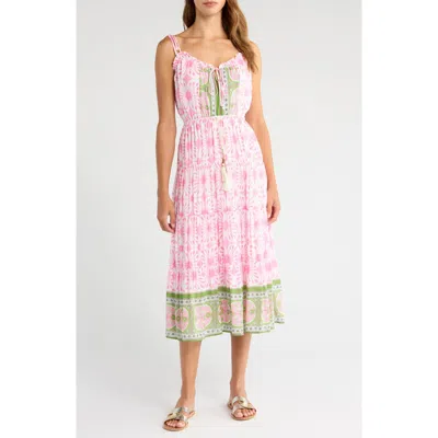 Alicia Bell Holiday Tie Strap Midi Dress In Pink