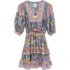 Alicia Bell Kate Itered Cotton & Silk Cover-up Minidress In Blue Yellow Print