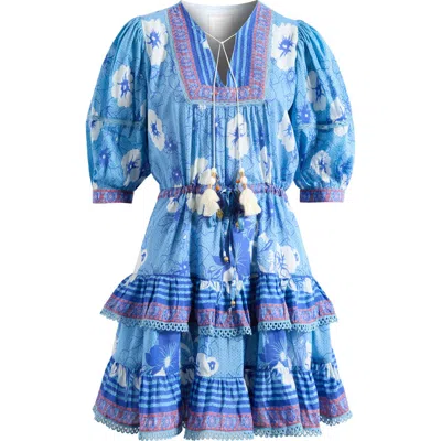 Alicia Bell Kate Print Cover-up Minidress In Blue White Flowers