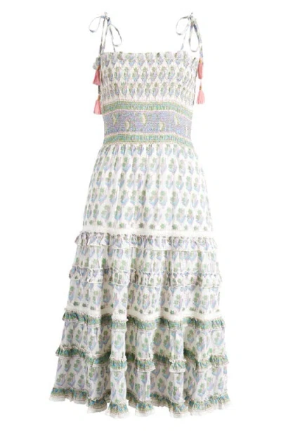 Alicia Bell Liberty Floral Tiered Cotton & Silk Sundress In Green