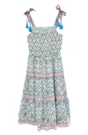 Alicia Bell Odette Smocked Cotton & Silk Cover-up Maxi Dress In Turquiose Purple Diamond