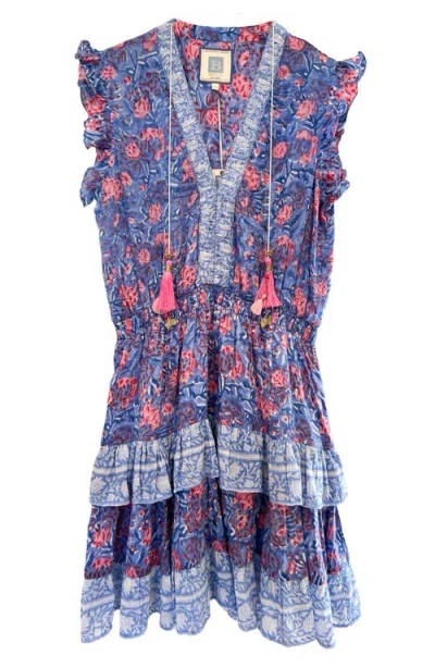 Alicia Bell Olivia Ruffle Cotton & Silk Cover-up Sundress In Blue Pink Print