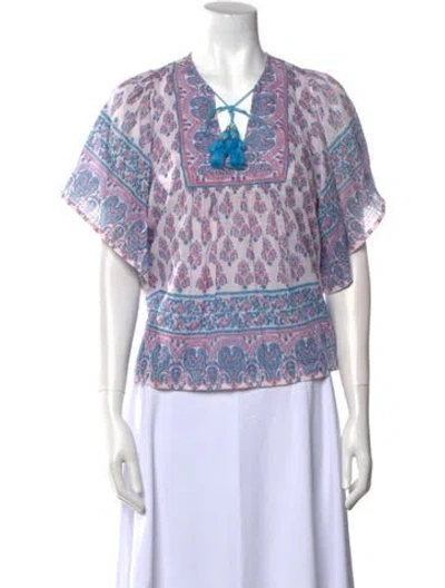 Pre-owned Alicia Bell Paisley Print Tie Neck Top W/ Tags In Pink