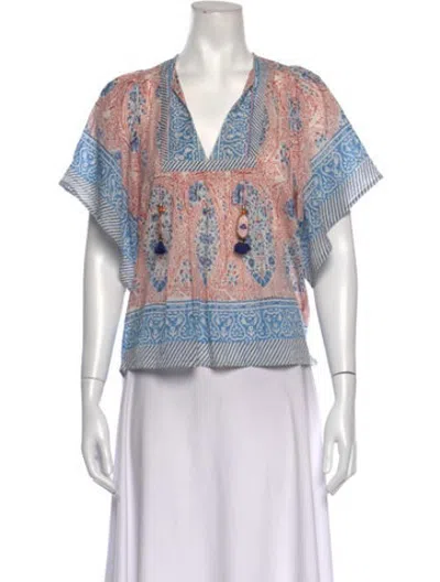 Pre-owned Alicia Bell Paisley Print V-neck Blouse In Blue