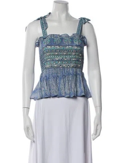 Pre-owned Alicia Bell Printed Square Neckline Top In Blue