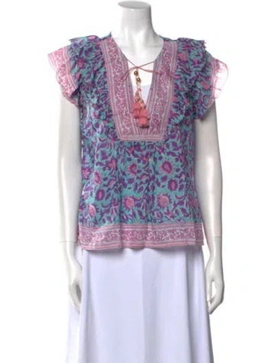 Pre-owned Alicia Bell Printed Tie Neck Top In Purple