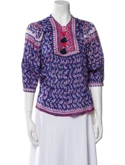 Pre-owned Alicia Bell Printed V-neck Blouse In Blue