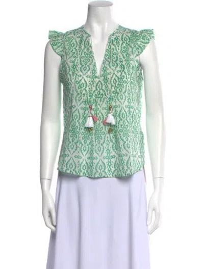 Pre-owned Alicia Bell Printed V-neck Blouse W/ Tags In Green