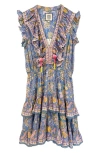 Alicia Bell Rainey Ruffle Cotton & Silk Cover-up Minidress In Blue Yellow Print