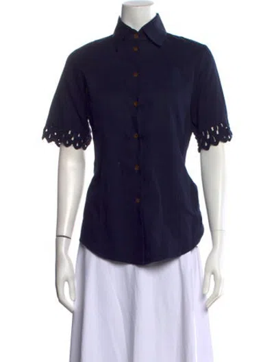 Pre-owned Alicia Bell Short Sleeve Button-up Top In Blue
