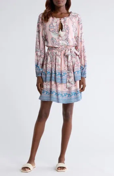Alicia Bell Stevie Long Sleeve Belted Cover-up Minidress In Pink