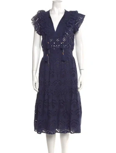 Pre-owned Alicia Bell V-neck Midi Length Dress In Blue