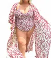 Alicia Swim Long Kimono Cover-up - Plus In Deep Coral In Multi