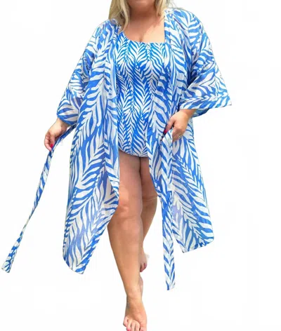 Alicia Swim Short Kimono Cover-up - Plus In Blue Bay Waves In Multi