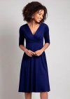 Alie Street London Annie V-neck 3/4 Sleeve Midi Dress In Blue
